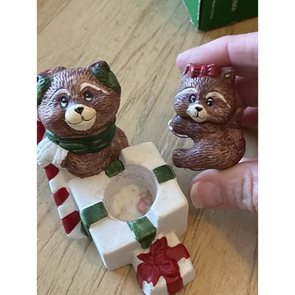 VTG Christmas Candle Climbers Bear & Cub Holiday Decor Retro Cottage Farmhouse